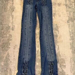 Yes! Brazil True Vtg Y2K Lace-Up Detail Skinny Jeans in Dark Blue Sz Med